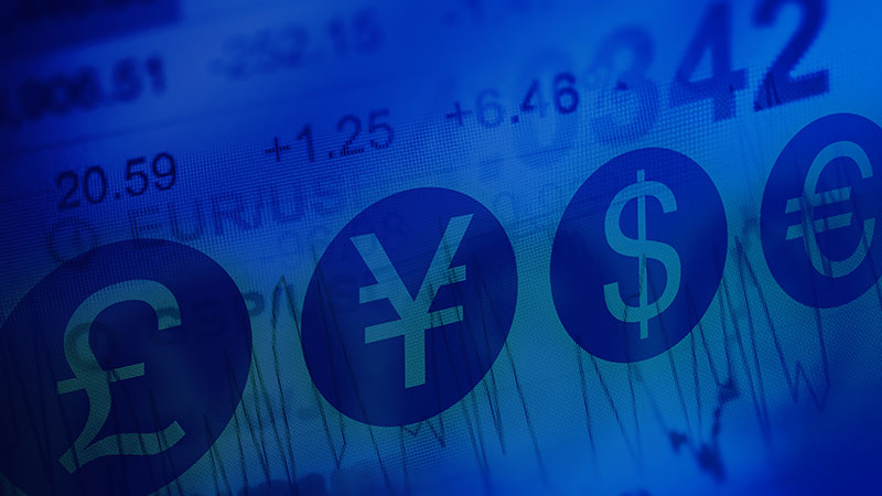 British pound, Japanese Yen, Dollar and Euro symbols.